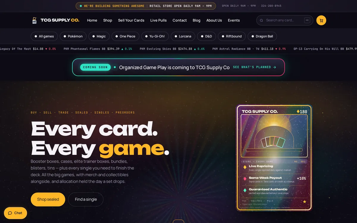 TCG Supply Co storefront home page